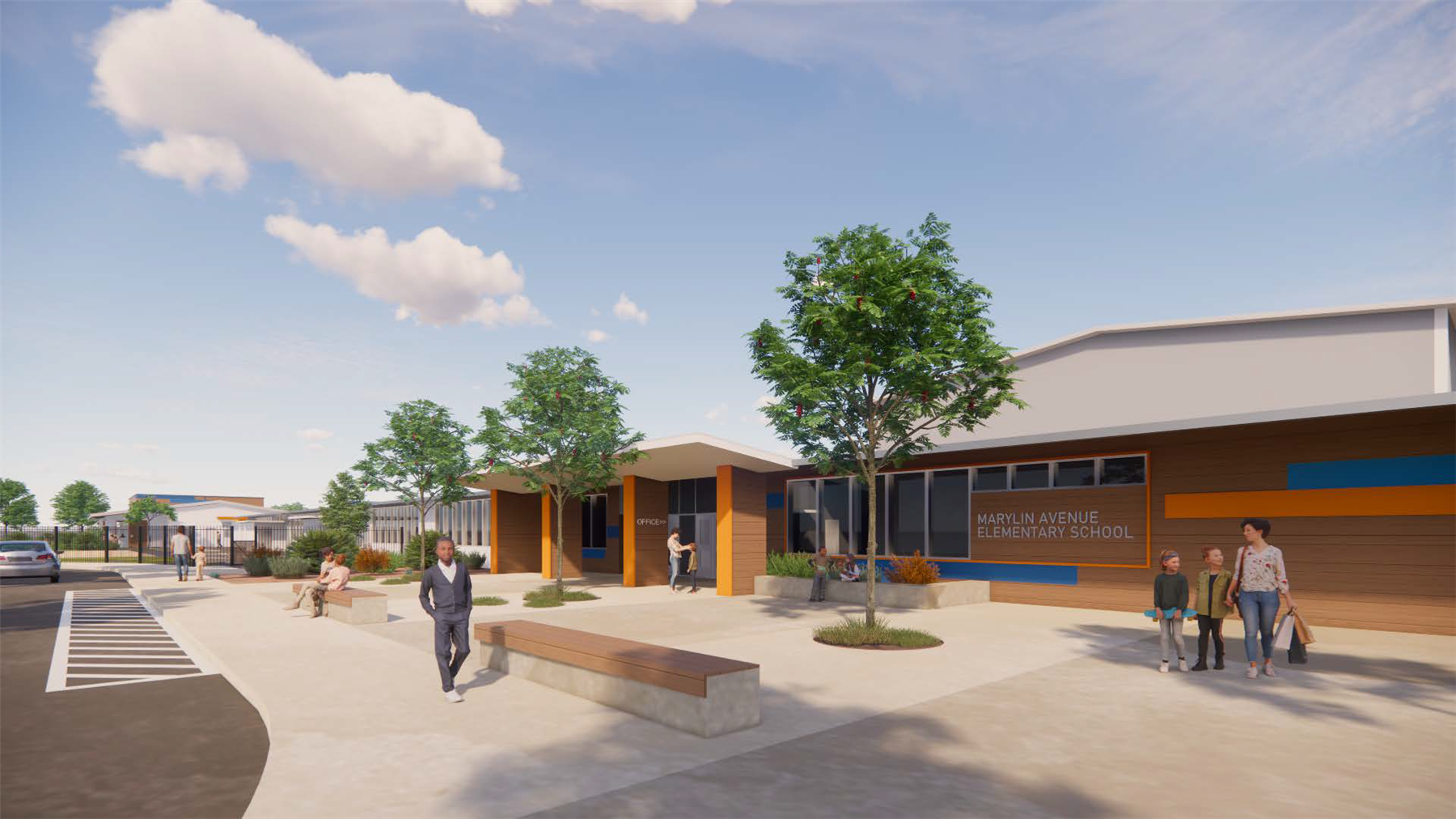 Rendering of new front entry of school